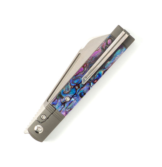 Jack Wolf Knives™ Feelbetter Jack Frame Lock FEELB-01-PUR-ABALONE Purple Abalone S90V Stainless Steel Pocket Knife