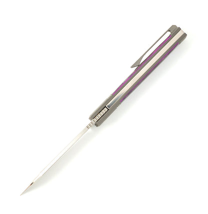 Jack Wolf Knives™ Feelbetter Jack Frame Lock FEELB-01-PUR-ABALONE Purple Abalone S90V Stainless Steel Pocket Knife