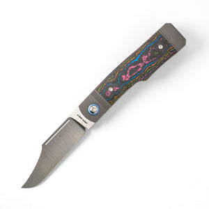Jack Wolf Knives™ Gunslinger Gunstock GUNSL-03-CC-80S 80s CamoCarbon S90V Stainless Steel Pocket Knife