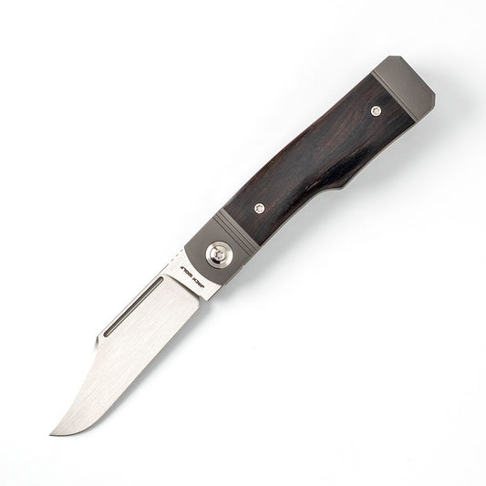 Jack Wolf Knives™ Gunslinger Gunstock GUNSL-03-EBONY Ebony Wood S90V Stainless Steel Pocket Knife