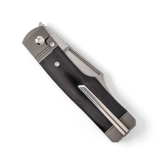 Jack Wolf Knives™ Gunslinger Gunstock GUNSL-03-EBONY Ebony Wood S90V Stainless Steel Pocket Knife