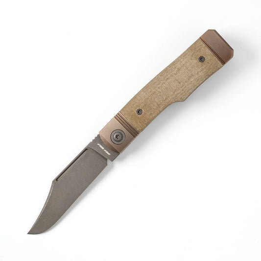 Jack Wolf Knives™ Gunslinger Gunstock GUNSL-03-GRN-LIN-MIC Green Linen Micarta S90V Stainless Steel Pocket Knife