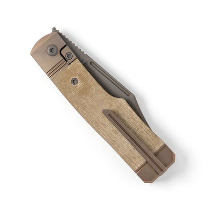 Jack Wolf Knives™ Gunslinger Gunstock GUNSL-03-GRN-LIN-MIC Green Linen Micarta S90V Stainless Steel Pocket Knife