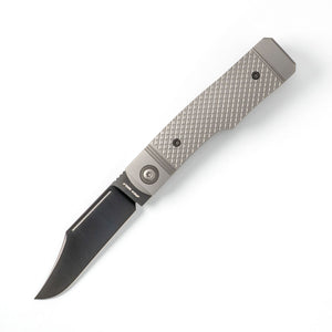 Jack Wolf Knives™ Gunslinger Gunstock GUNSL-03-TI-XHATCH 6AL4V Titanium S90V Stainless Steel Pocket Knife