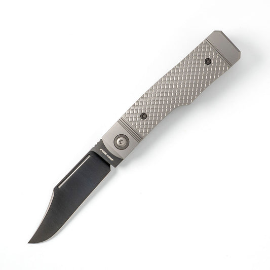 Jack Wolf Knives™ Gunslinger Gunstock GUNSL-03-TI-XHATCH 6AL4V Titanium S90V Stainless Steel Pocket Knife