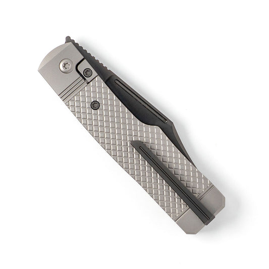 Jack Wolf Knives™ Gunslinger Gunstock GUNSL-03-TI-XHATCH 6AL4V Titanium S90V Stainless Steel Pocket Knife