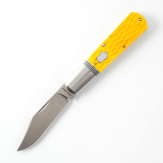 Jack Wolf Knives™ Gateway Barlow GW-BAR-02-YLW-JIG-BON Yellow Bone Sandvik 14C28N Stainless Steel Pocket Knife