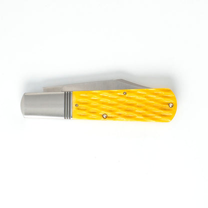 Jack Wolf Knives™ Gateway Barlow GW-BAR-02-YLW-JIG-BON Yellow Bone Sandvik 14C28N Stainless Steel Pocket Knife