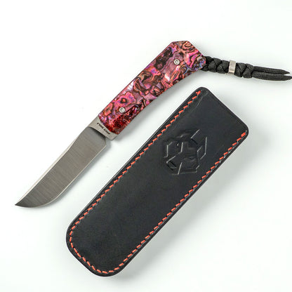 Jack Wolf Knives™ Pioneer FIXedc PIONE-FX-01-RED-ABALONE Red Abalone S90V Stainless Steel Knife