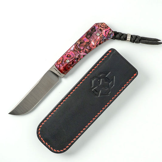 Jack Wolf Knives™ Pioneer FIXedc PIONE-FX-01-RED-ABALONE Red Abalone S90V Stainless Steel Knife