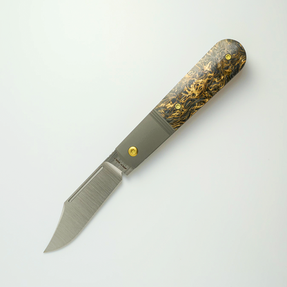 Jack Wolf Knives™ Primo Jack Barlow PRIMO-01-FC-DM-GLD Dark Matter Gold Fat Carbon Fiber S90V Stainless Steel Pocket Knife