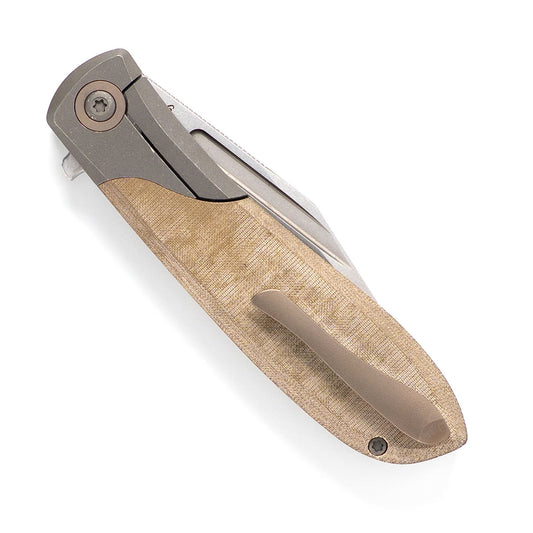 Jack Wolf Knives™ Scuffle Frame Lock SCUFFLE-01-GRN-LIN-MIC Green Linen Micarta S90V Stainless Steel Pocket Knife