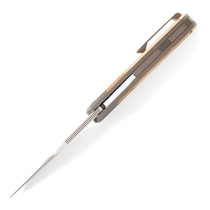Jack Wolf Knives™ Scuffle Frame Lock SCUFFLE-01-GRN-LIN-MIC Green Linen Micarta S90V Stainless Steel Pocket Knife