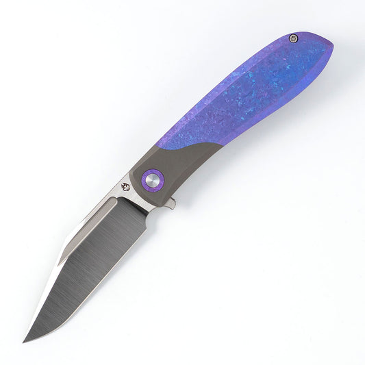 Jack Wolf Knives™ Scuffle Frame Lock SCUFFLE-01-TI-CRYS-BLRP Crystalized Blurple Anodized Titanium S90V Stainless Steel Pocket Knife