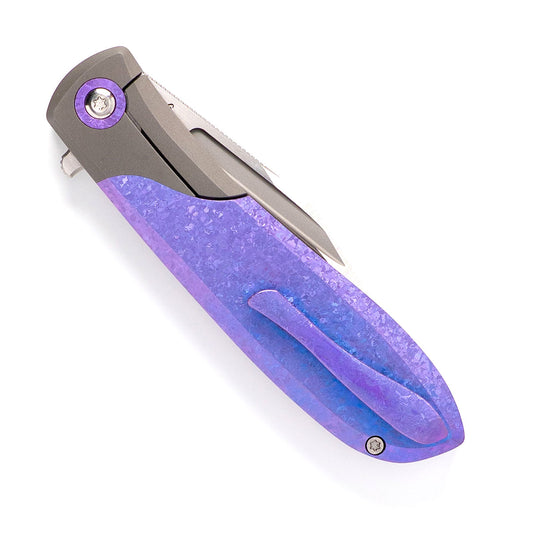 Jack Wolf Knives™ Scuffle Frame Lock SCUFFLE-01-TI-CRYS-BLRP Crystalized Blurple Anodized Titanium S90V Stainless Steel Pocket Knife