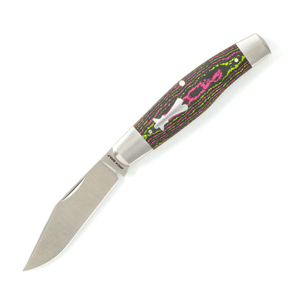 Jack Wolf Knives™ Single-Blade Stockman STOCK-01-CC-WAT-SUG Watermelon Sugar CamoCarbon Sandvik 14C28N Stainless Steel Pocket Knife