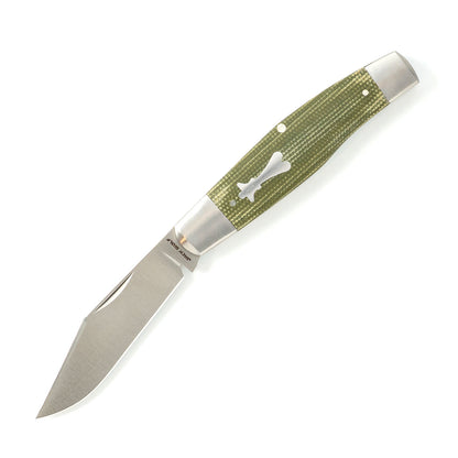 Jack Wolf Knives™ Single-Blade Stockman STOCK-01-GRN-CAN-MIC Green Canvas Micarta Sandvik 14C28N Stainless Steel Pocket Knife