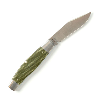Jack Wolf Knives™ Single-Blade Stockman STOCK-01-GRN-CAN-MIC Green Canvas Micarta Sandvik 14C28N Stainless Steel Pocket Knife