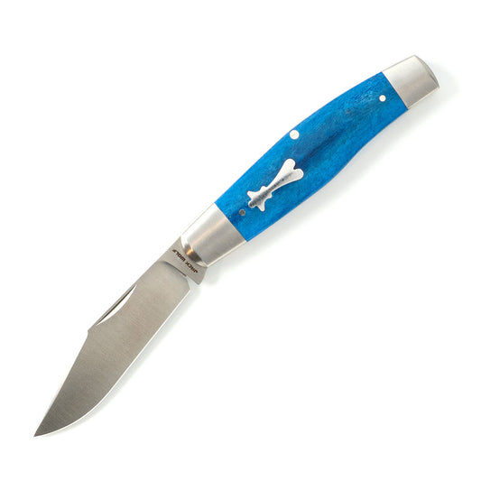 Jack Wolf Knives™ Single-Blade Stockman STOCK-01-SMT-BLU-BON Smooth Blue Bone Sandvik 14C28N Stainless Steel Pocket Knife