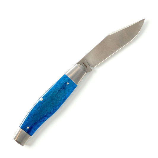Jack Wolf Knives™ Single-Blade Stockman STOCK-01-SMT-BLU-BON Smooth Blue Bone Sandvik 14C28N Stainless Steel Pocket Knife