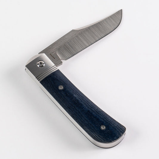 Jack Wolf Knives™ Benny's Clip BENNY-02-LIN-MIC-BLU Blue Linen Micarta Sandvik 14C28N Stainless Steel Pocket Knife