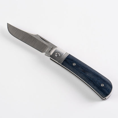 Jack Wolf Knives™ Benny's Clip BENNY-02-LIN-MIC-BLU Blue Linen Micarta Sandvik 14C28N Stainless Steel Pocket Knife