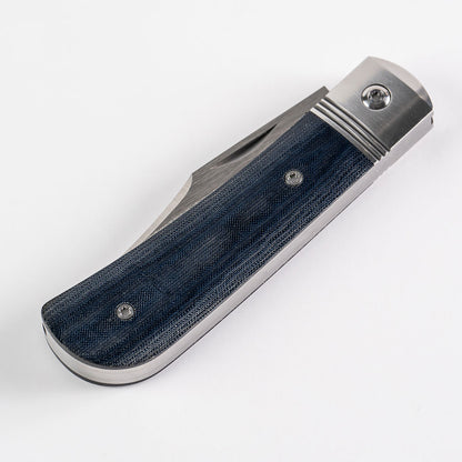 Jack Wolf Knives™ Benny's Clip BENNY-02-LIN-MIC-BLU Blue Linen Micarta Sandvik 14C28N Stainless Steel Pocket Knife