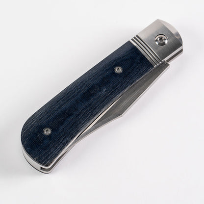 Jack Wolf Knives™ Benny's Clip BENNY-02-LIN-MIC-BLU Blue Linen Micarta Sandvik 14C28N Stainless Steel Pocket Knife