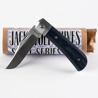 Jack Wolf Knives™ Benny's Clip BENNY-02-LIN-MIC-BLU Blue Linen Micarta Sandvik 14C28N Stainless Steel Pocket Knife