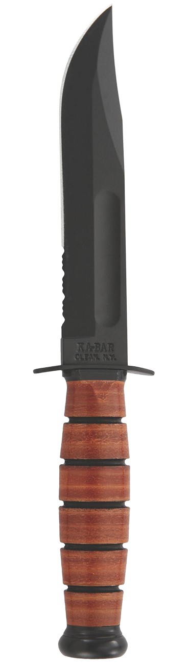 KA-BAR Short Utility Fixed Blade 1252 USMC Serrated Cro-Van Carbon Steel & Brown Leather