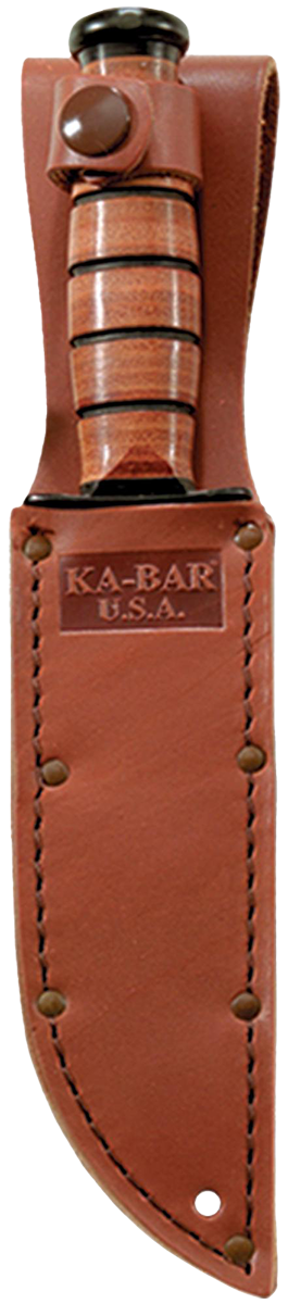 KA-BAR Short Utility Fixed Blade 1261 Single Mark Cro-Van Carbon Steel & Brown Leather