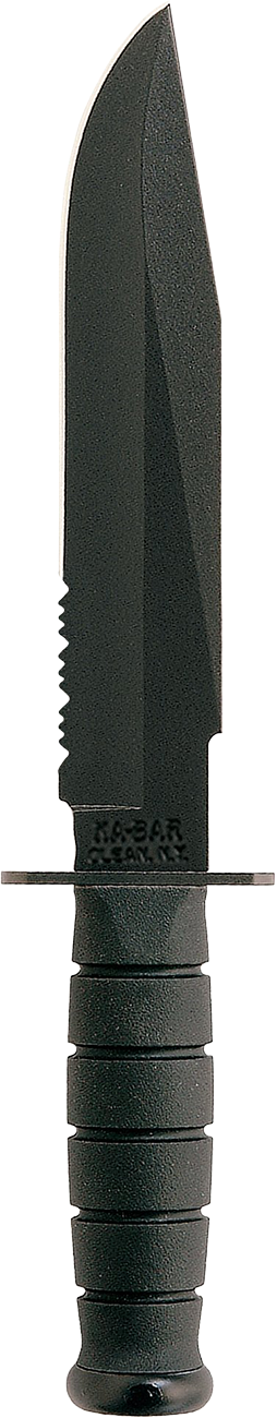 KA-BAR Fighter Fixed Blade 1271 Serrated Black Cro-Van Carbon Steel & Black Kraton MOLLE Sheath