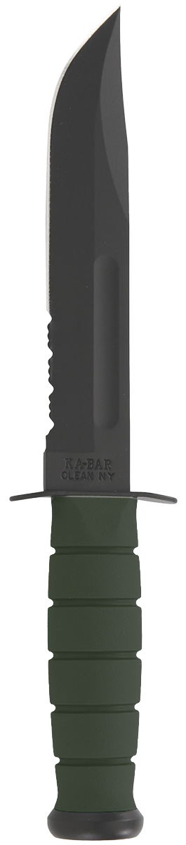 KA-BAR Full-Size Fixed Blade 5012 Serrated Cro-Van Carbon Steel & Foliage Green Kraton MOLLE Sheath