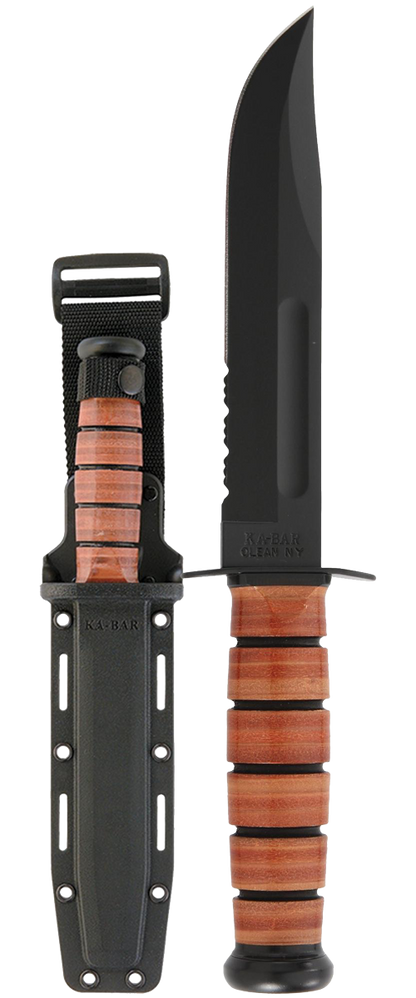 KA-BAR Full-Size Fixed Blade 5019 U.S. Army Serrated Cro-Van Steel & Brown Leather MOLLE Sheath