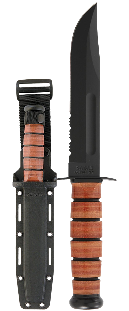 KA-BAR Full-Size Fixed Blade 5019 U.S. Army Serrated Cro-Van Steel & Brown Leather MOLLE Sheath