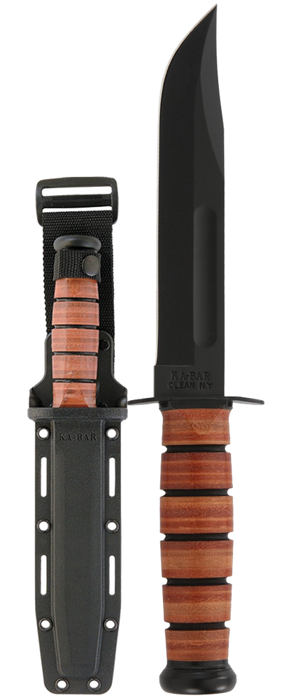 KA-BAR Full-Size Fixed Blade 5020 U.S. Army Cro-Van Steel & Brown Leather MOLLE Sheath