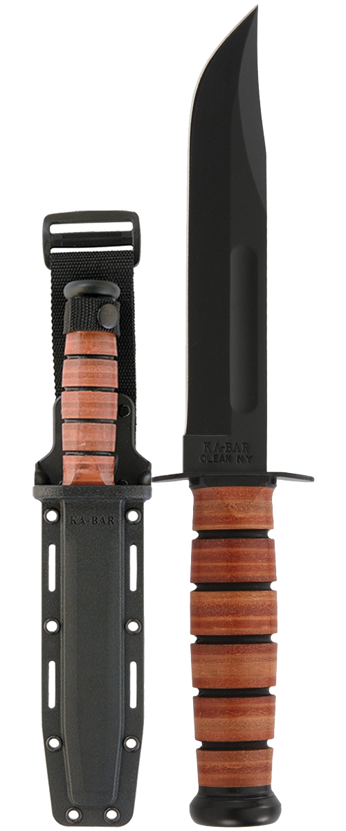 KA-BAR Full-Size Fixed Blade 5025 U.S.Navy Cro-Van Steel & Brown Leather MOLLE Sheath