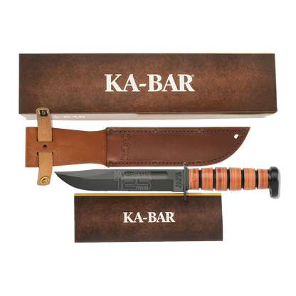 KA-BAR Dog's Head Utility 125th Anniversary 9228 Cro-Van Carbon Steel & Brown Leather