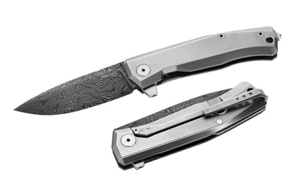 LionSteel Knives™ Myto Frame Lock MT01D GY Grey 6AI4V Titanium Stainless Damascus Steel Pocket Knife