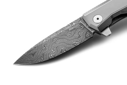 LionSteel Knives™ Myto Frame Lock MT01D GY Grey 6AI4V Titanium Stainless Damascus Steel Pocket Knife