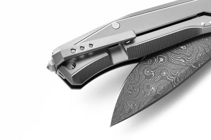 LionSteel Knives™ Myto Frame Lock MT01D GY Grey 6AI4V Titanium Stainless Damascus Steel Pocket Knife