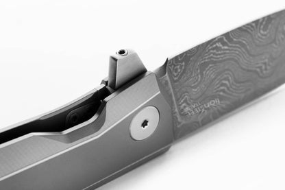 LionSteel Knives™ Myto Frame Lock MT01D GY Grey 6AI4V Titanium Stainless Damascus Steel Pocket Knife