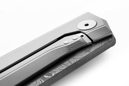 LionSteel Knives™ Myto Frame Lock MT01D GY Grey 6AI4V Titanium Stainless Damascus Steel Pocket Knife