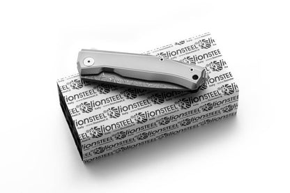 LionSteel Knives™ Myto Frame Lock MT01D GY Grey 6AI4V Titanium Stainless Damascus Steel Pocket Knife