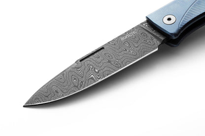 LionSteel Knives™ Thrill Slip-joint TL D BL Blue 6AI4V Titanium Stainless Damascus Steel Pocket Knife