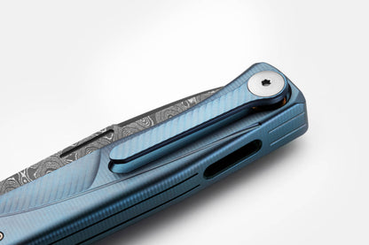 LionSteel Knives™ Thrill Slip-joint TL D BL Blue 6AI4V Titanium Stainless Damascus Steel Pocket Knife