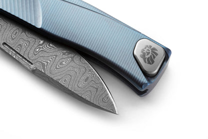 LionSteel Knives™ Thrill Slip-joint TL D BL Blue 6AI4V Titanium Stainless Damascus Steel Pocket Knife