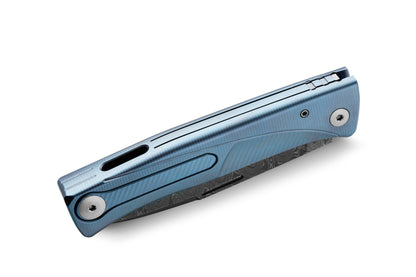 LionSteel Knives™ Thrill Slip-joint TL D BL Blue 6AI4V Titanium Stainless Damascus Steel Pocket Knife