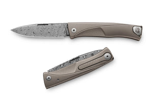 LionSteel Knives™ Thrill Slip-joint TL D GY Grey 6AI4V Titanium Stainless Damascus Steel Pocket Knife