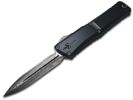 Microtech Knives, LLC™ Combat Troodon LT OTF 1142-16HCDBZTI-MCK Hefted Black Anodized Aircraft Alloy Damascus Steel Pocket Knife